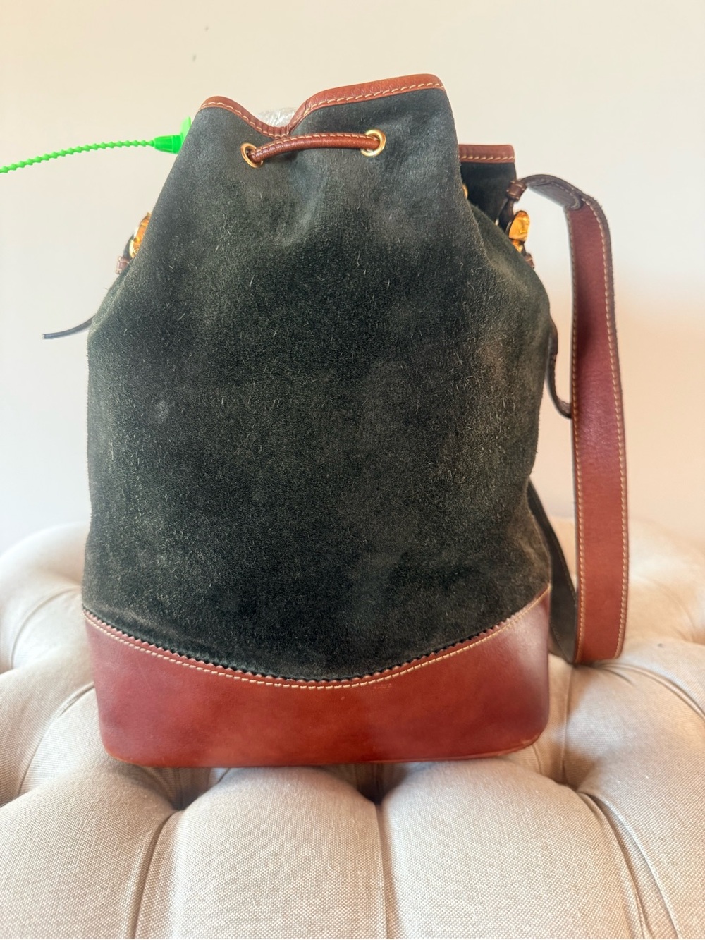 LOEWE Vintage 1985 Caza Cordoban Suede Balloon Bucket Bag Forest Green - Picture 3 of 16